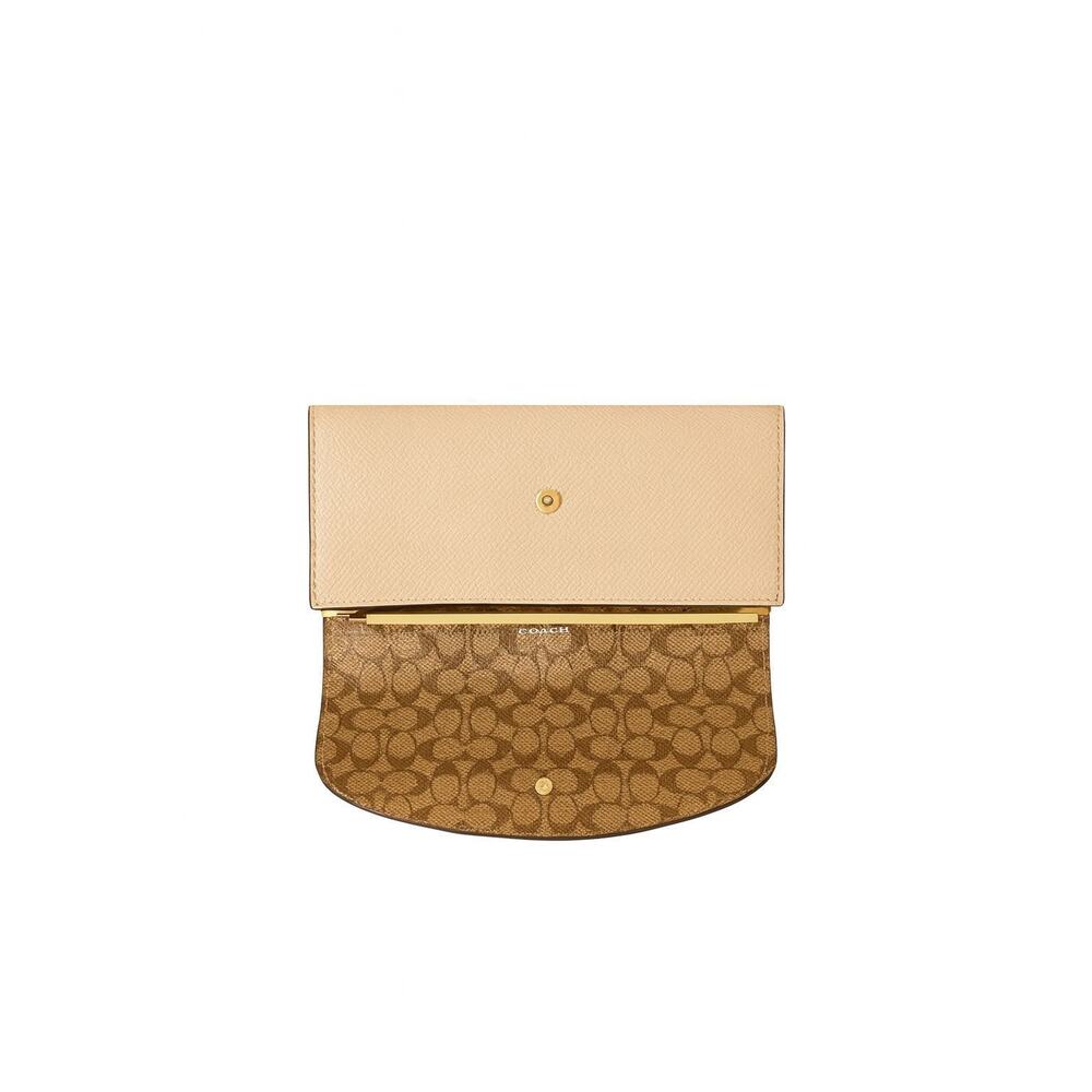 COACH Logo Long Bifold Wallet Purse Leather Cream Gold-Plated - Picture 2 of 2
